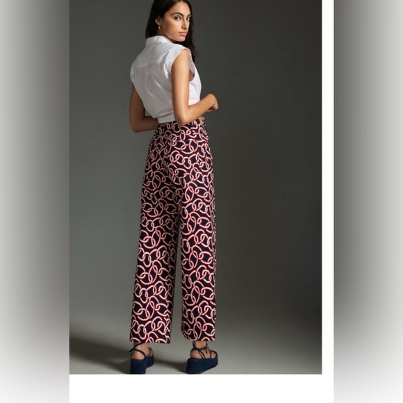 Anthropologie Maeve NWT Colette Cropped Wide-Leg Ponte Pants Red Motif New 29/27 - Picture 3 of 10